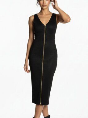 black bodycon leather-like dress